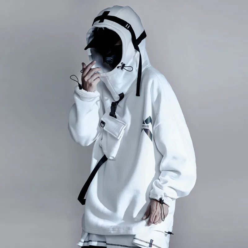 Moletons Techwear com design de fita / Moletom Hip Hop Streetwear 