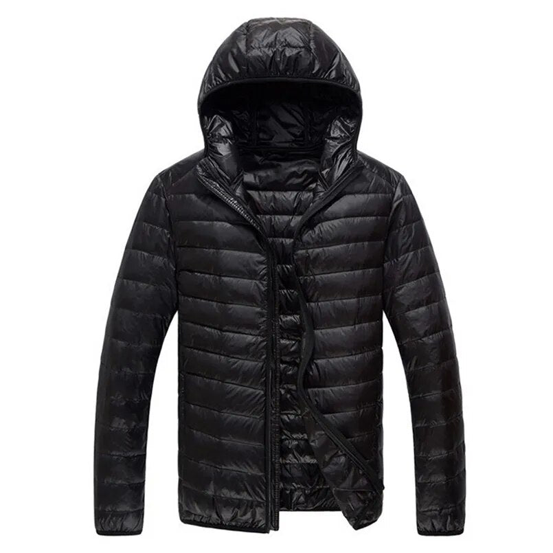 Leve puffer para baixo jaqueta masculina pena com capuz casaco ultraleve acolchoado jaquetas 2023 primavera inverno plus size 5xl 6xl