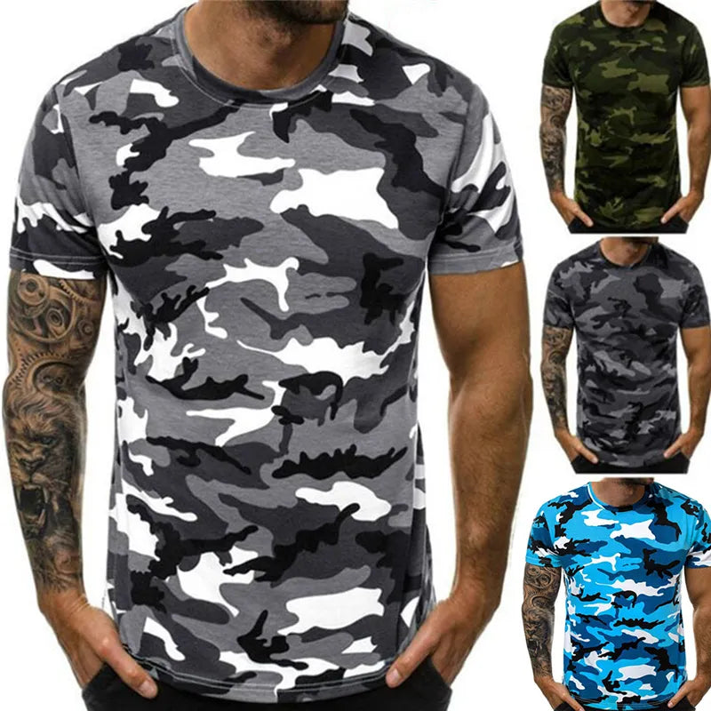 Nova moda de verão camuflagem camiseta masculina casual o-pescoço algodão streetwear t camisa masculina ginásio manga curta t camisa topos