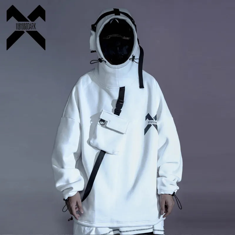 Moletons Techwear com design de fita / Moletom Hip Hop Streetwear 