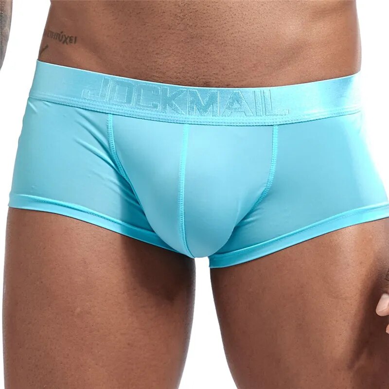 Sexy boxer masculino gay roupa interior de seda gelo malha transparente homme respirável cuecas masculinas calzoncillos hombre deslizamento boxershorts