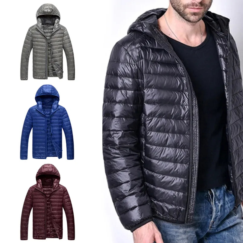 Leve puffer para baixo jaqueta masculina pena com capuz casaco ultraleve acolchoado jaquetas 2023 primavera inverno plus size 5xl 6xl