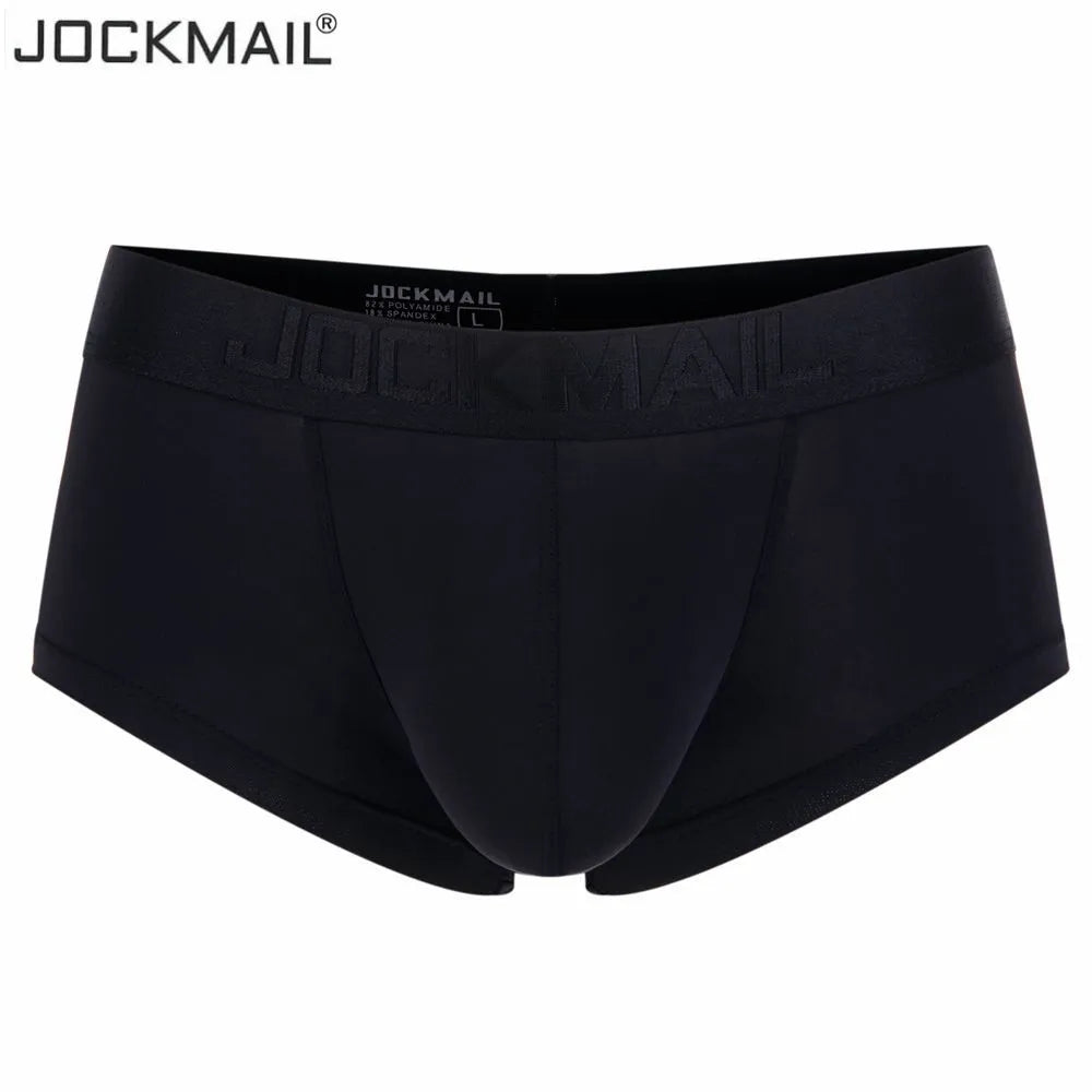 Jockmail ultra-fino gelo sexy roupa interior masculina boxers sólido convexo cuecas curtas deslizamento homme cueca gay masculino boxers