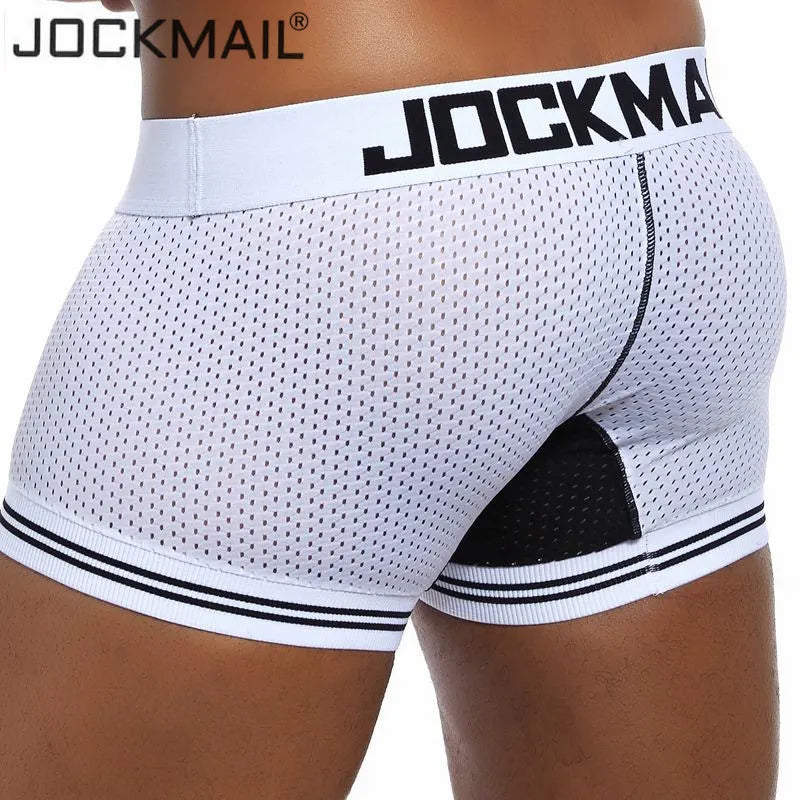 Jockmail marca roupa interior boxer masculino malha respirável boxers masculinos sexy calcinha de algodão dos homens bodysuit troncos pant