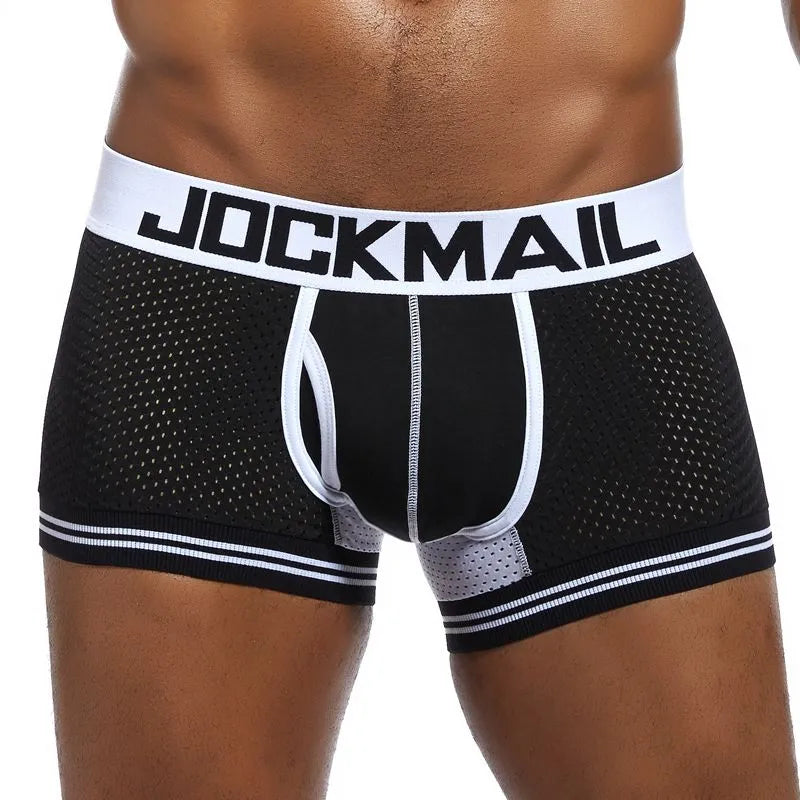 Jockmail marca roupa interior boxer masculino malha respirável boxers masculinos sexy calcinha de algodão dos homens bodysuit troncos pant