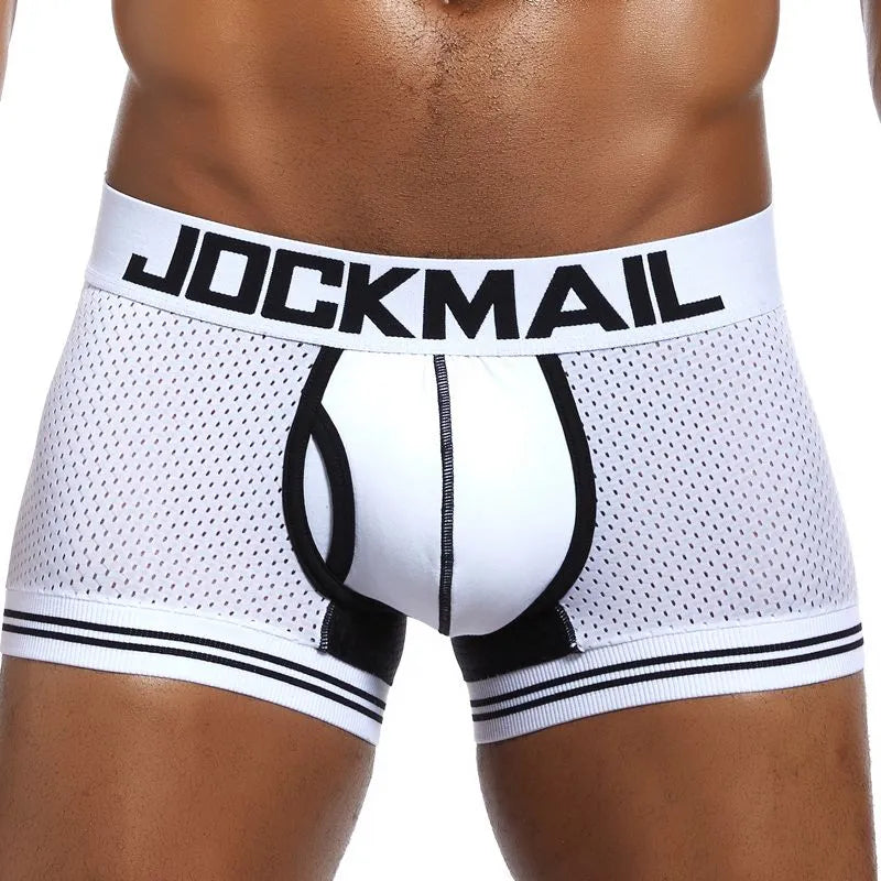 Jockmail marca roupa interior boxer masculino malha respirável boxers masculinos sexy calcinha de algodão dos homens bodysuit troncos pant