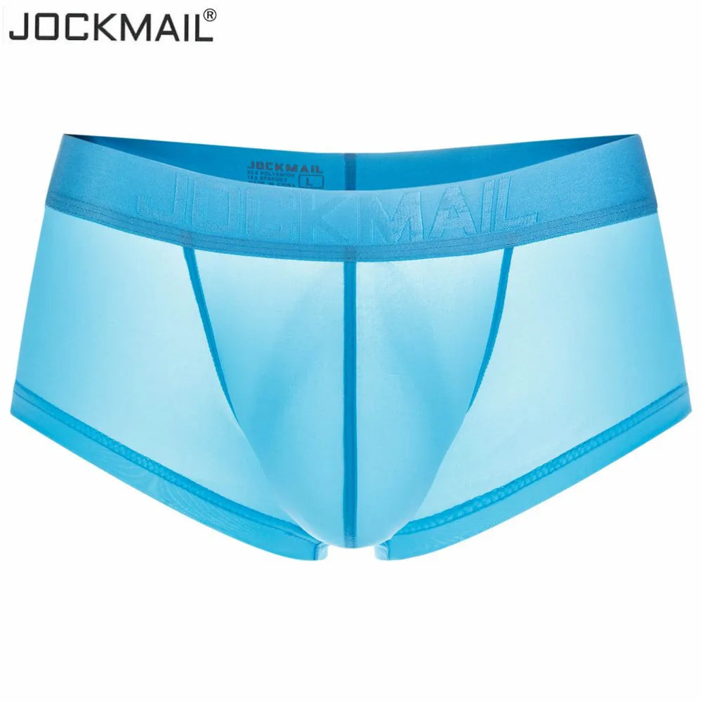 Jockmail ultra-fino gelo sexy roupa interior masculina boxers sólido convexo cuecas curtas deslizamento homme cueca gay masculino boxers