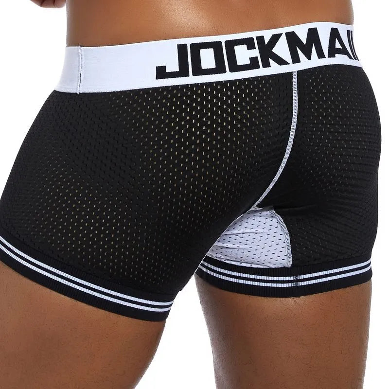 Jockmail marca roupa interior boxer masculino malha respirável boxers masculinos sexy calcinha de algodão dos homens bodysuit troncos pant