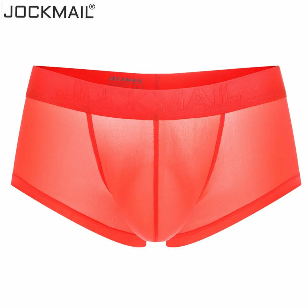 Jockmail ultra-fino gelo sexy roupa interior masculina boxers sólido convexo cuecas curtas deslizamento homme cueca gay masculino boxers