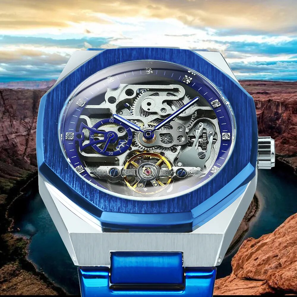 FORSINING Tourbillon-Reloj mecánico automático para Hombre, con correa de acero, esqueleto, marca superior de lujo, 2021