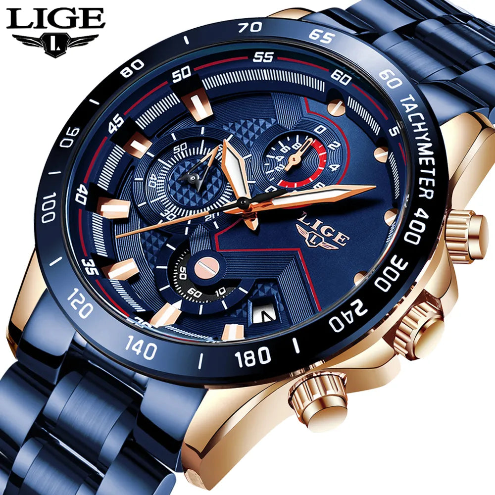 LIGE-relojes deportivos de acero inoxidable para hombre, cronógrafo deportivo de lujo, de cuarzo, Masculino, novedad de 2023