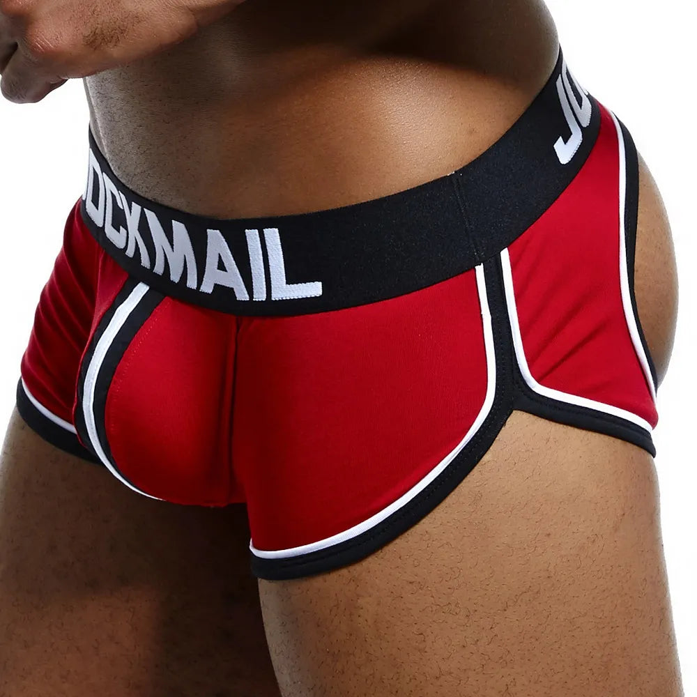 Jockmail marca masculina roupa interior boxer shorts sem costas nádegas de algodão sexy aberto para trás gay homem cueca jockstrap cuecas sissy tronco