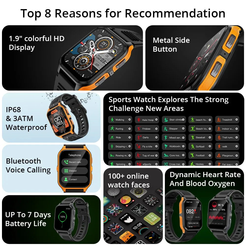 COLMI P73 1,9 "reloj inteligente militar para exteriores hombres Bluetooth llamada Smartwatch para Xiaomi Android IOS, IP68 reloj de Fitness impermeable