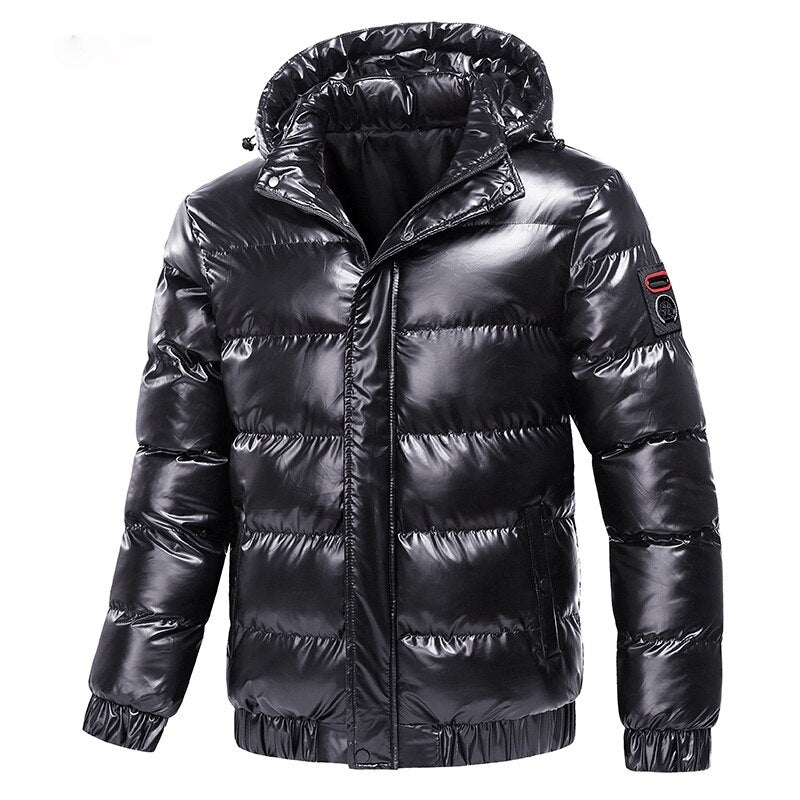 Outono casaco masculino blusão moda masculina algodão quente parka brilhante para baixo capuz casual outerwear térmico preto bombardeiro jaquetas