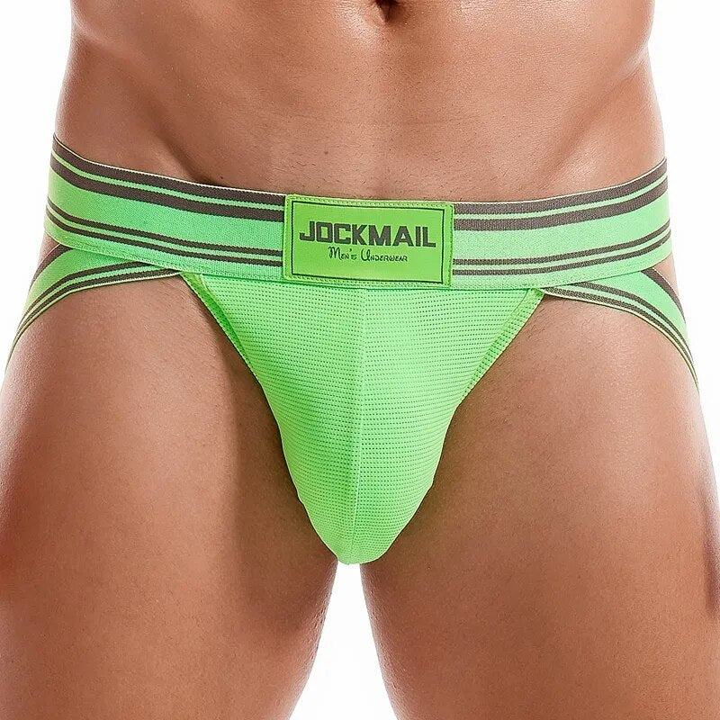 JOCKMAIL, ropa interior para hombre, calzoncillos de malla para hombre, suspensorio de Bikini Sexy, bragas masculinas transpirables, Cueca Tanga, calzoncillos con bolsa en U, Slip Homme