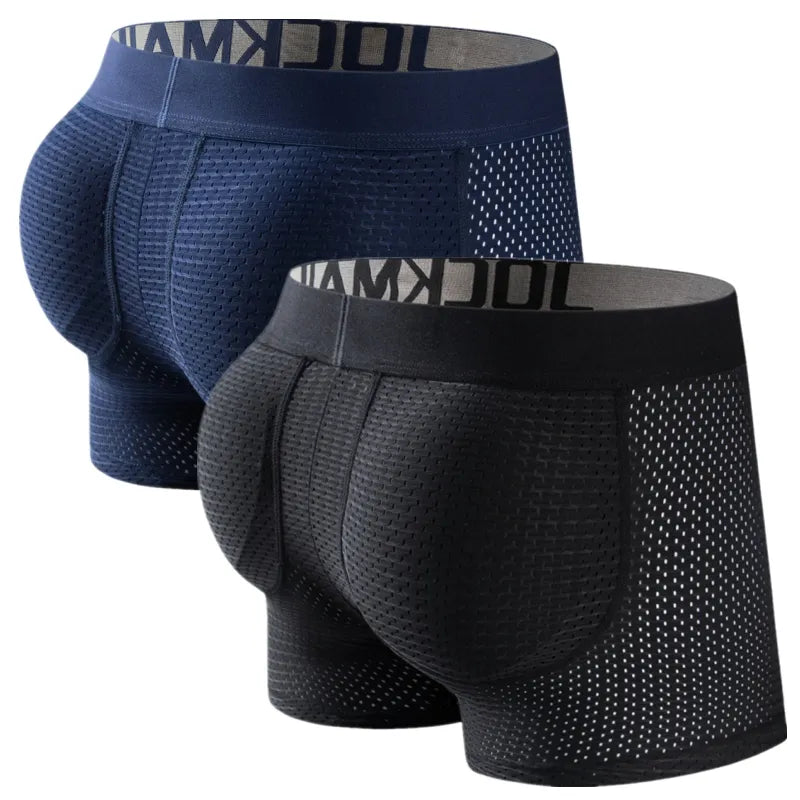 Jockmail 2 pçs masculino acolchoado boxer roupa interior gay cuecas sexy buttoceks levantador malha bunda ampliar push up bolsa cuecas hombre