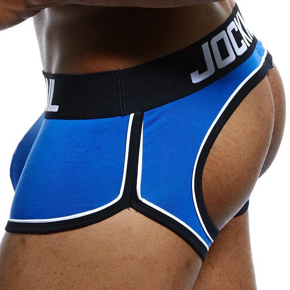 Jockmail marca masculina roupa interior boxer shorts sem costas nádegas de algodão sexy aberto para trás gay homem cueca jockstrap cuecas sissy tronco