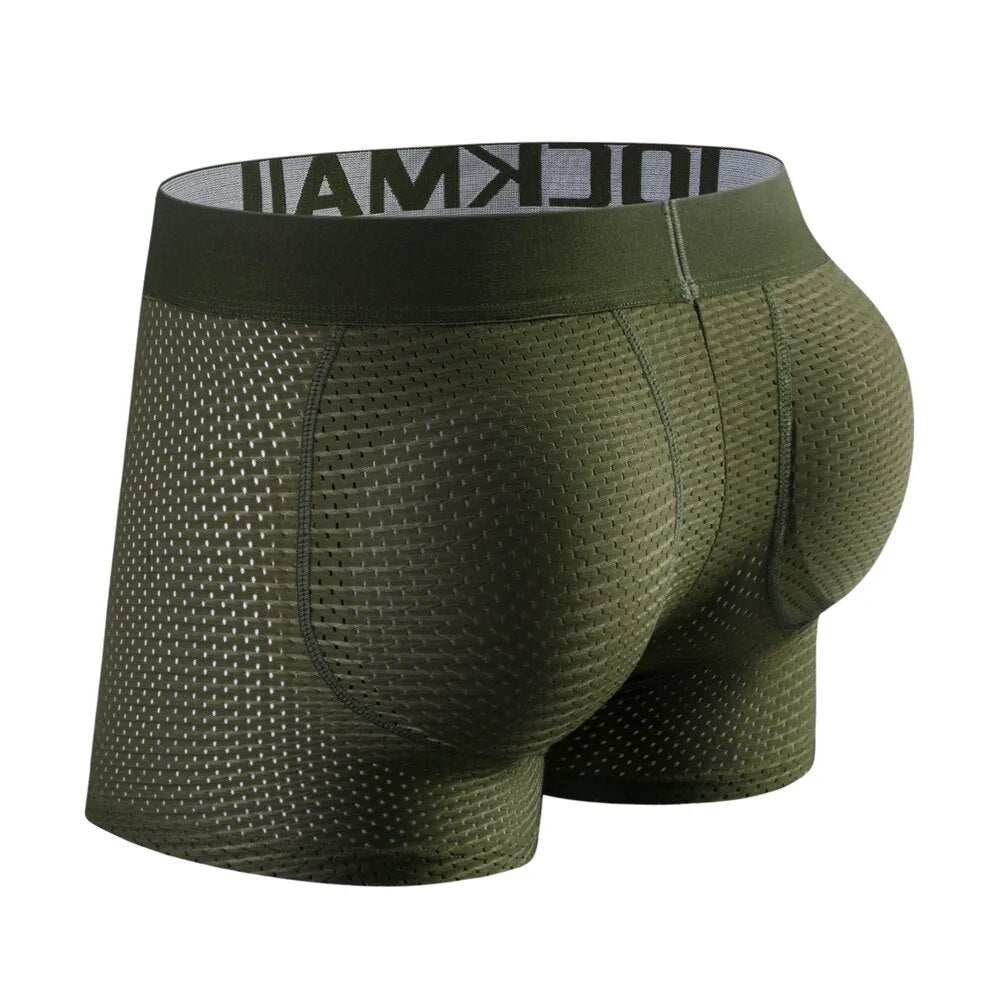 Jockmail 2 pçs masculino acolchoado boxer roupa interior gay cuecas sexy buttoceks levantador malha bunda ampliar push up bolsa cuecas hombre