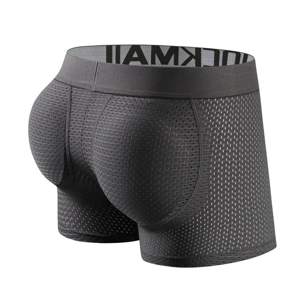 Jockmail 2 pçs masculino acolchoado boxer roupa interior gay cuecas sexy buttoceks levantador malha bunda ampliar push up bolsa cuecas hombre