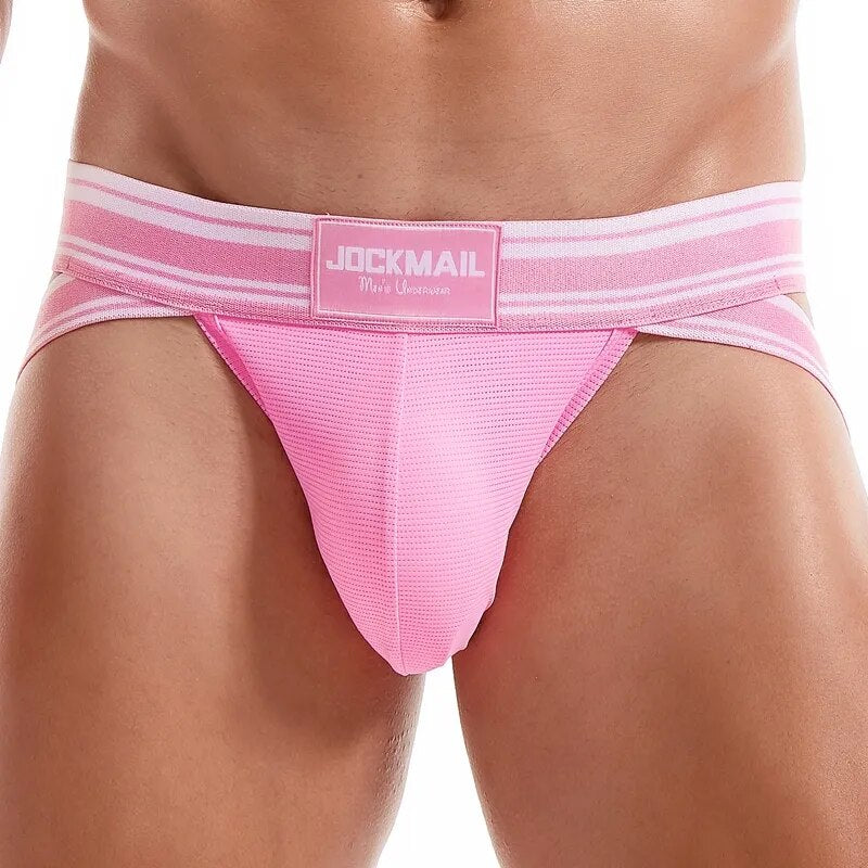 JOCKMAIL, ropa interior para hombre, calzoncillos de malla para hombre, suspensorio de Bikini Sexy, bragas masculinas transpirables, Cueca Tanga, calzoncillos con bolsa en U, Slip Homme