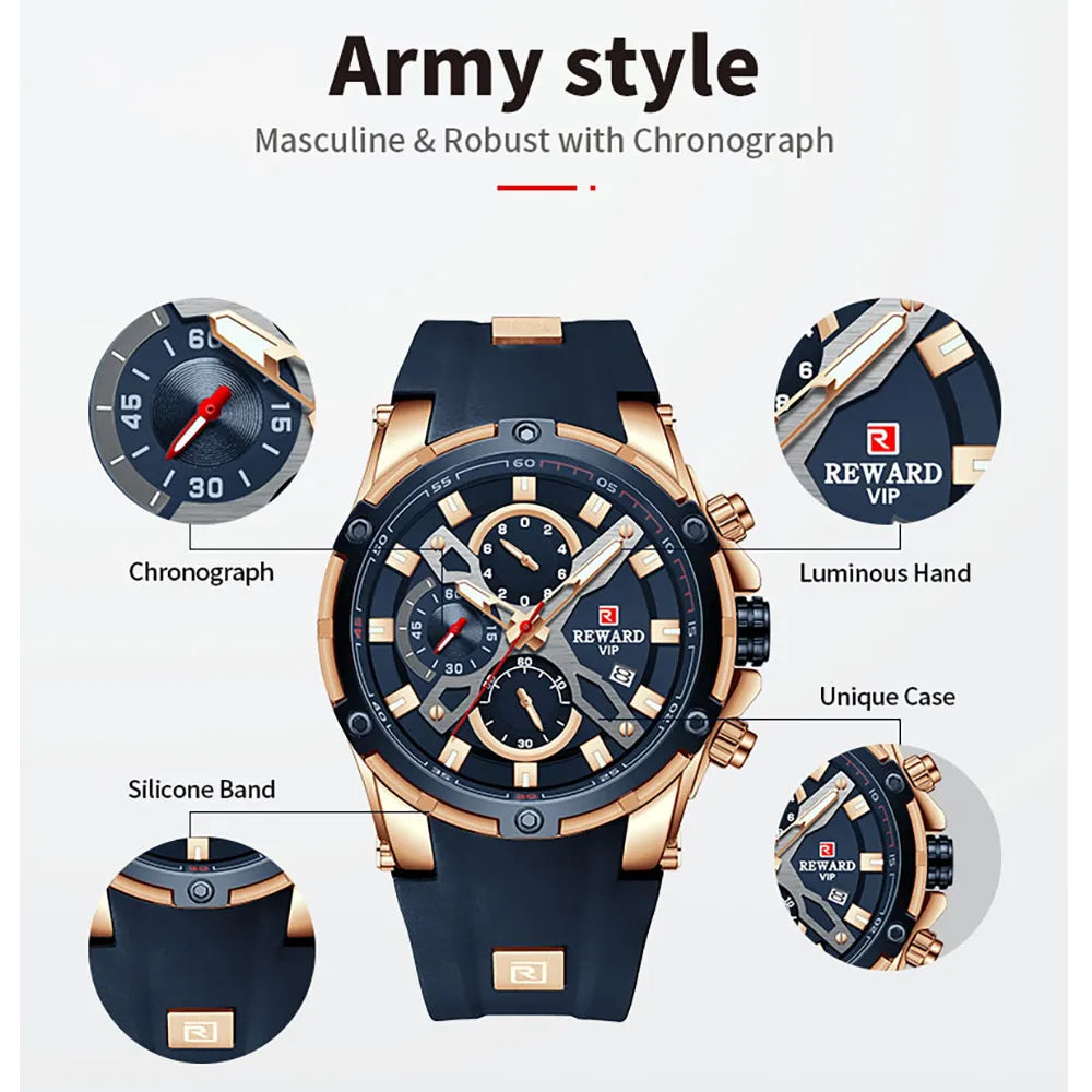 Relojes de recompensa para hombre, reloj deportivo con cronógrafo de marca de lujo, resistente al agua, color azul, reloj de pulsera militar, novedad de 2023