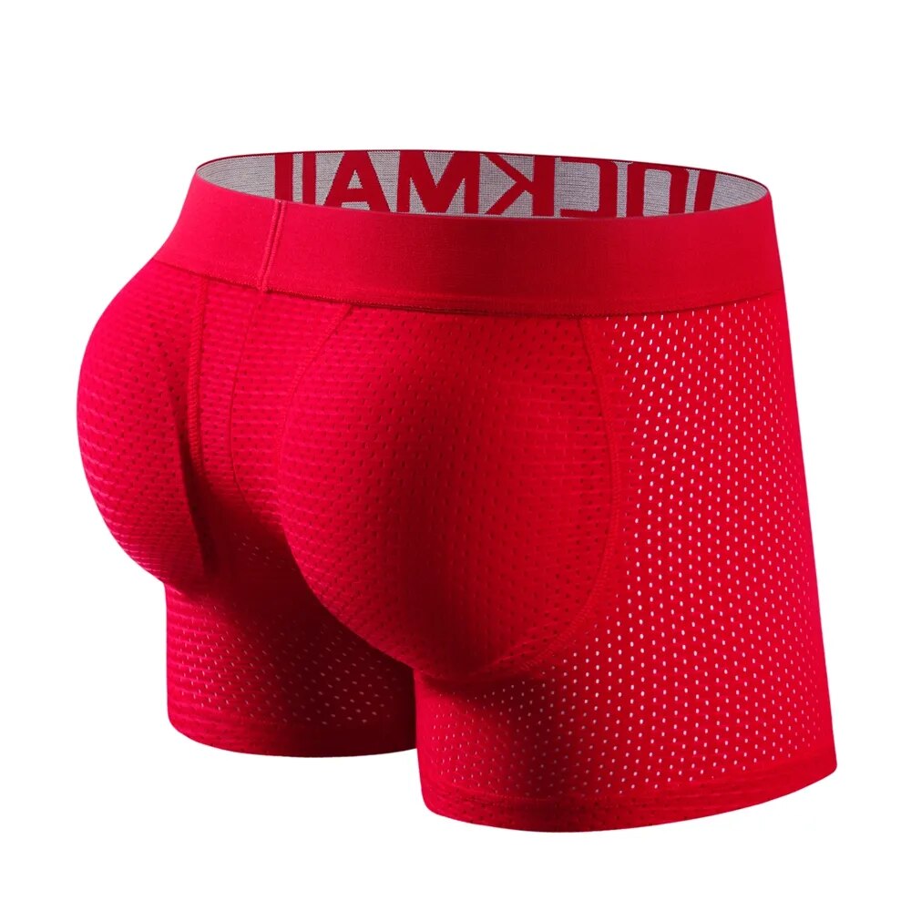 Jockmail 2 pçs masculino acolchoado boxer roupa interior gay cuecas sexy buttoceks levantador malha bunda ampliar push up bolsa cuecas hombre