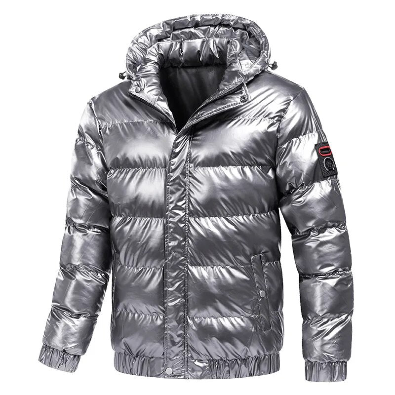 Outono casaco masculino blusão moda masculina algodão quente parka brilhante para baixo capuz casual outerwear térmico preto bombardeiro jaquetas