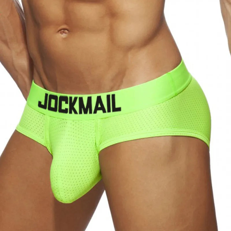 JOCKMAIL-ropa interior sexi para hombre, calzoncillos de nailon y LICRA, bragas masculinas transpirables, Cueca Tanga con bolsa en U, calzoncillos cómodos antideslizantes para hombre