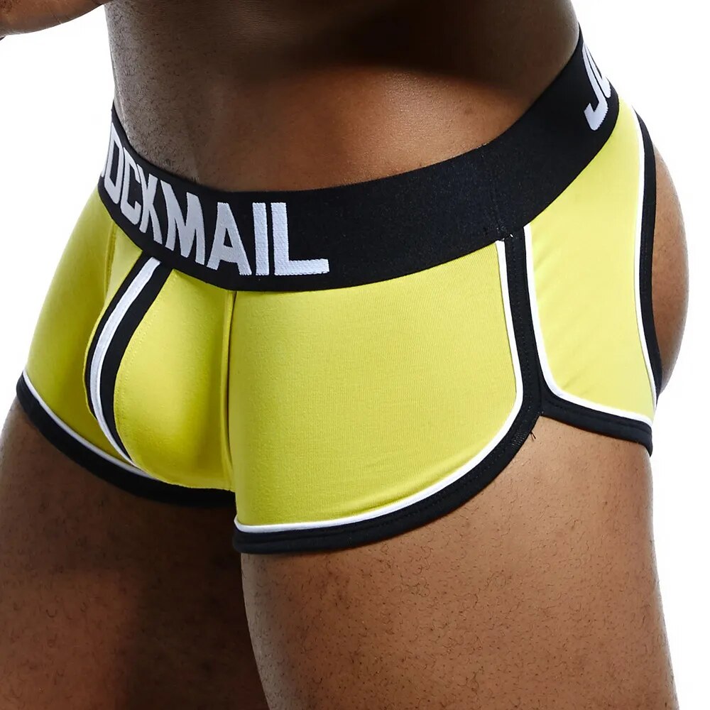 Jockmail marca masculina roupa interior boxer shorts sem costas nádegas de algodão sexy aberto para trás gay homem cueca jockstrap cuecas sissy tronco