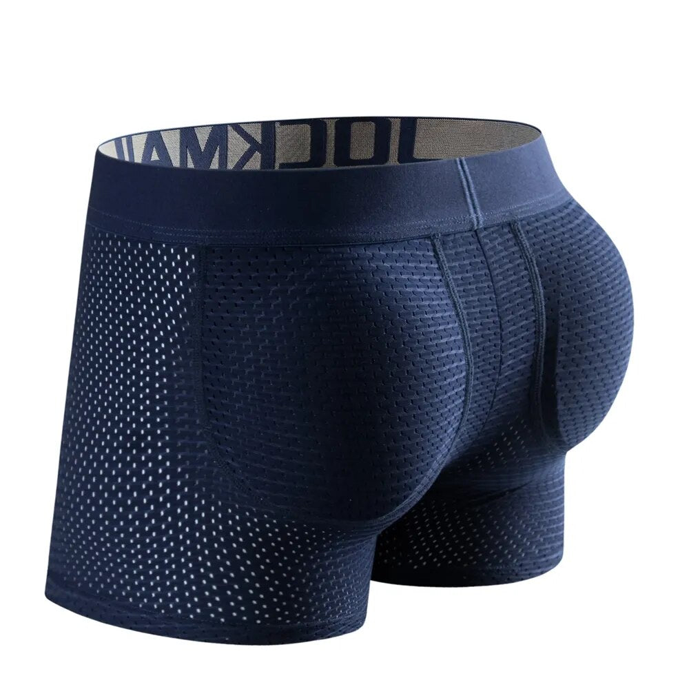 Jockmail 2 pçs masculino acolchoado boxer roupa interior gay cuecas sexy buttoceks levantador malha bunda ampliar push up bolsa cuecas hombre