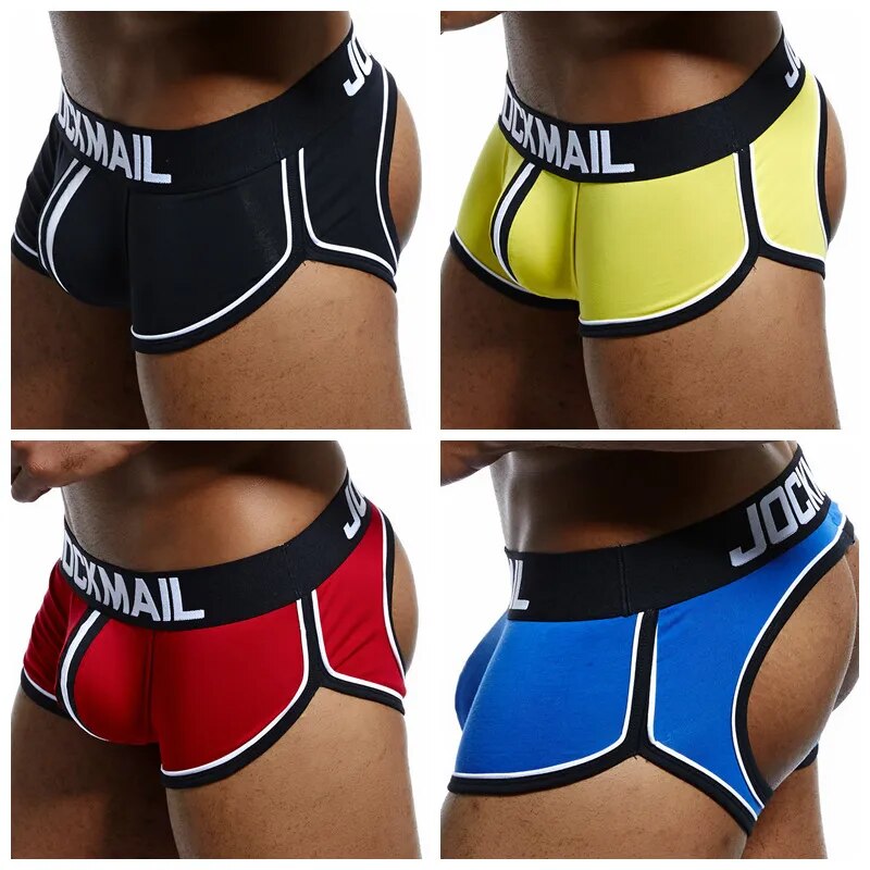 Jockmail marca masculina roupa interior boxer shorts sem costas nádegas de algodão sexy aberto para trás gay homem cueca jockstrap cuecas sissy tronco